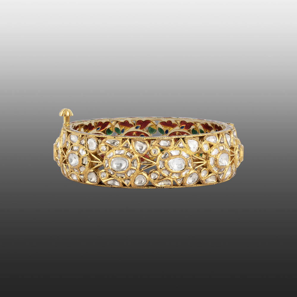 Traditional Gold Bangle with Polki & Meenakari Work at the back